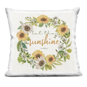 Stupell Industries Warm Sunshine Phrase Sunflower Botanical Wreath Indoor Decorative Throw Pillow, 18 x 18 - 1 of 3