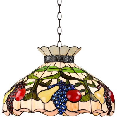 Robert Louis Tiffany Bronze Pendant Chandelier 20" Wide 3-Light Tiffany Style Ripe Fruit Stained Glass Shade Dining Room Kitchen