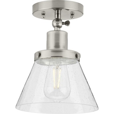 Progress Lighting Hinton 1-Light Industrial Flush Mount Ceiling Light, Vintage Brass, Seeded Glass