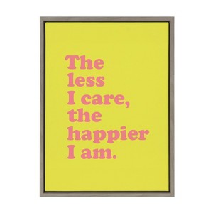 18" x 24" Sylvie Less I Care Happier I am in Yellow and Pink Framed Canvas by Apricot and Birch Gray - Kate & Laurel All Things Decor - 1 of 4