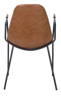 Cognac Faux Leather and Black Metal Arm Chairs, Set of 2