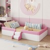 Whisen Twin Size Upholstered Floor Bed & Daybed with Fence and Two-Tier Staircase - 2 of 4