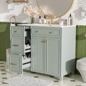 36" Bathroom Vanity with Ceramic Sink, Standard and Double-Layer Drawers, Soft Close Doors, Adjustable Shelves - Leovsnove - 1 of 4