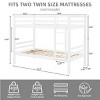 INFURNIC Beds Twin Over Twin Bunk Bed with High Guardrails Sturdy Wood Frame and Ladder for Kids Teens, White, 79.13"*43.31"*61.81" - 4 of 4