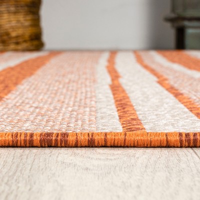 Castara Chic Orange & Cream Striped Synthetic 5x8 Area Rug