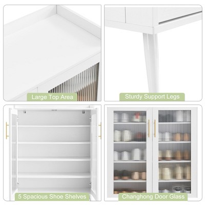 5-Tier Shoe Cabinet with Glass Doors, Entryway Shoe Organizer with Adjustable Shelves,