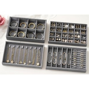 4-Piece Stackable Velvet Jewelry Trays with Removable Dividers, Beige Drawer Organizer Inserts for Earrings & Necklaces - 1 of 4