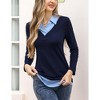WhizMax Women's Long Sleeve Contrast Collared Shirts Patchwork Work Blouse Tunics Tops - 3 of 4