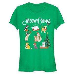 Juniors Womens Lost Gods Christmas Cat Collage T-Shirt - 1 of 3