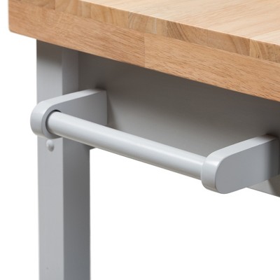 Light Gray Rubberwood Kitchen Island Cart with Storage