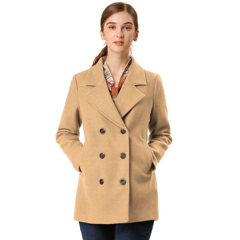 Allegra K Women's Long Sleeves Double Breasted Button Winter Outerwear Pea Coat, 1 of 8