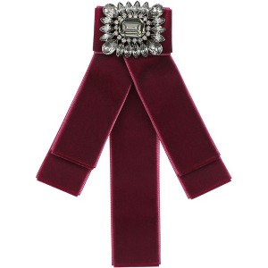 INSPIRE CHIC Women's Velvet Pre-Tied Bowknot Brooch Pin with Rhinestone for Wedding Party - 1 of 4
