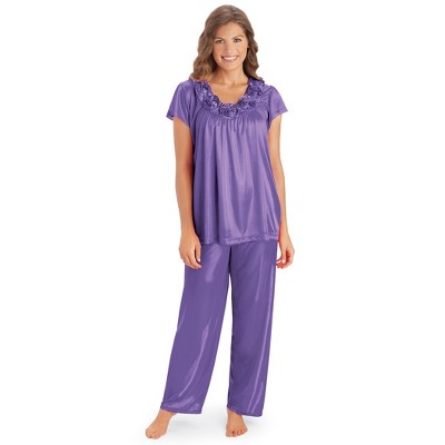 Collections Etc Rose Trim Short Sleeve Pajama Set