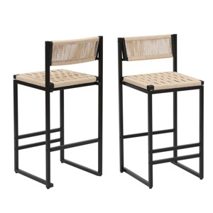 Syemin Dining Chairs Counter Height Bar Stools Backless Handwoven Kitchen Dining Chair with Round Footrest Set of 2 Stool, White, 16.14"*12.2"*26.77" - 1 of 4