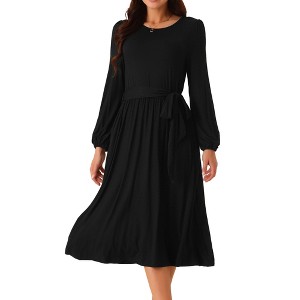 Seta T Women's Crewneck Long Sleeve Tie Waist Elegant Midi Dress - 1 of 4
