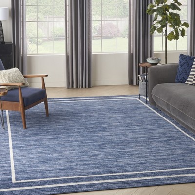 Navy and Ivory 10' x 14' Synthetic Rectangular Rug