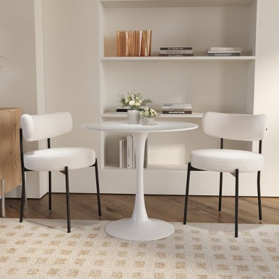 3-Piece Round Dining Table Set, 31.5" Pedestal Table with 2 Faux Fur Upholstered Chairs, Modern Set for Kitchen or Dining Room-Tanpinhause