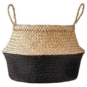 Storied Home Seagrass Basket with Handles 11.5" x 19" Natural/Black: Handwoven, Renewable, Circular Storage for Plants - 1 of 3
