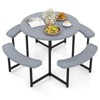Costway Round Picnic Table Bench Set with 4 Benches Umbrella Hole All Weather Tabletop White/Green/Gray/Black - 2 of 4