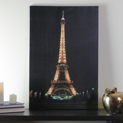 Illuminated Eiffel Tower Paris Nighttime Canvas Wall Art