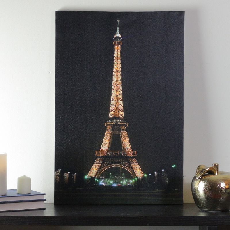Northlight 23.5" LED Lighted Famous Eiffel Tower Paris France at Night Canvas Wall Art, 4 of 5