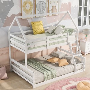 NicBex Bunk Bed Twin over Full Classic House Shape Detachable Design Bed Frame with Full Length Guardrail and Ladder, No Spring Box Required - 1 of 4