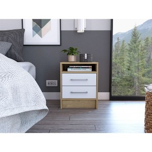Vynxaria White and Light Oak 2-Drawer Nightstand ¨C Stylish Storage Solution - 1 of 4