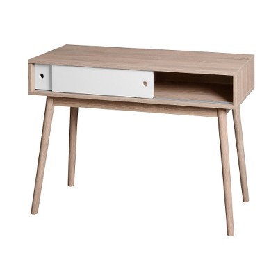 LIVAREEmlen Console Table with 2 White Sliding Doors and Storage Space and Wood Legs,Sofa Table Behind Couch for Hallway, Living Room, Natural Color