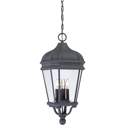 Minka Lavery Rustic Outdoor Hanging Light Fixture Black Damp Rated 28 3/4" Clear Beveled Glass for Post Exterior Porch Yard Patio