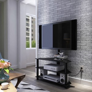 Black Multi-function TV Stand Height Adjustable Bracket Swivel 3-Tier - 1 of 4