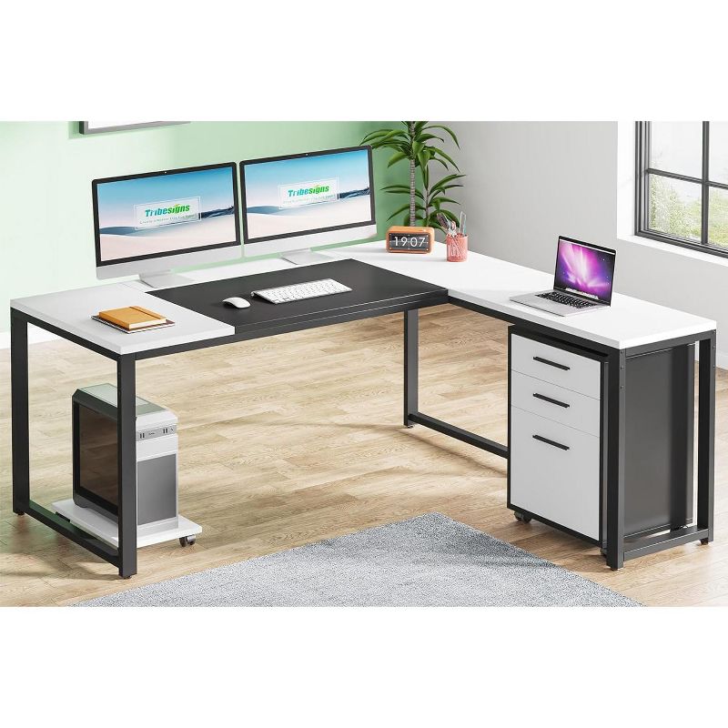 Tribesigns L-Shaped Computer Desk with Mobile File Cabinet, Large Executive Office Desk Set, 2 of 8