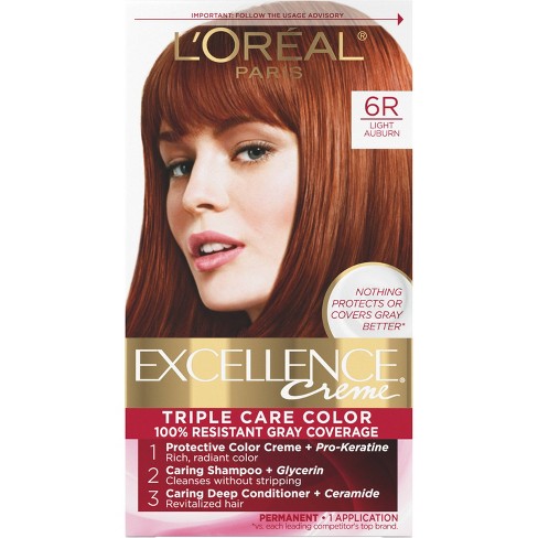 L'oreal Triple Protection Permanent Hair Color - 18 Oz - 6r Light Auburn - 1 Kit :