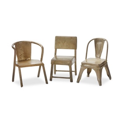 TAG Vintage Tiny Chairs Decorative Sculptures - Antique Gold Iron Decor, 3" H x 2" L x 2" W, Perfect for Summer Decor