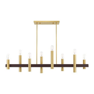 Helsinki Satin Brass & Bronze 8-Light Linear Chandelier with Crystal Accents