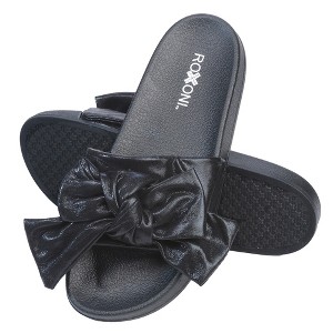 Roxoni Women’s Metallic Bow Slide Sandals – Stylish, Comfortable & Non-Skid Slip-Ons - 1 of 4