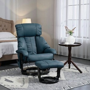Resenkos Swivel Recliner with Ottoman, Faux Leather Chair with Massage, Remote & Side Pocket, Luxurious PU, Assembly Required, Blue - 1 of 4