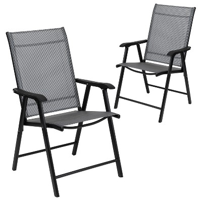 Emma and Oliver Black Outdoor Folding Patio Sling Chair / Portable Chair (2 Pack)