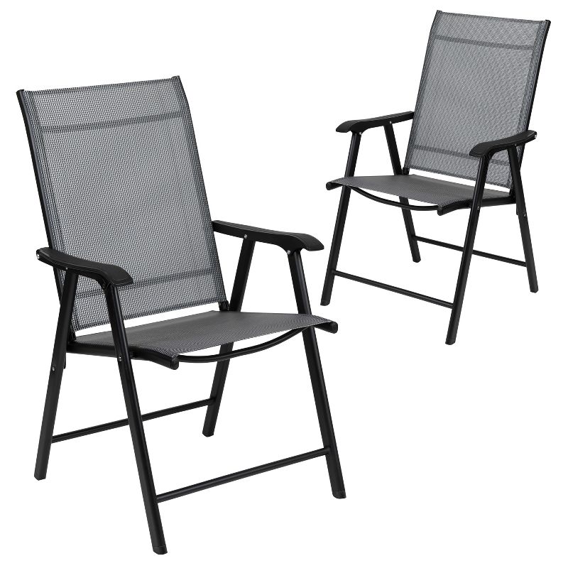 Flash Furniture Black Outdoor Folding Patio Sling Chair (2 Pack), 1 of 14