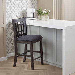 Royal Hampton Counter Height Chairs, Set of 2, Nailhead Trim, Open Square Back, Dark Gray - 1 of 4