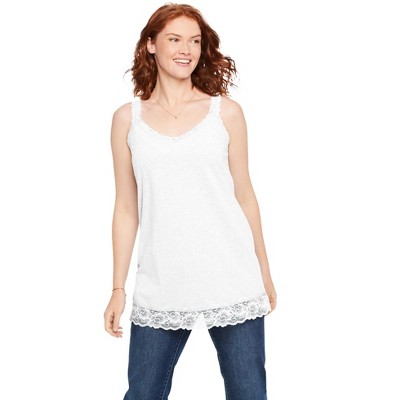 Woman Within Plus Size Lace-Trim V-Neck Tank