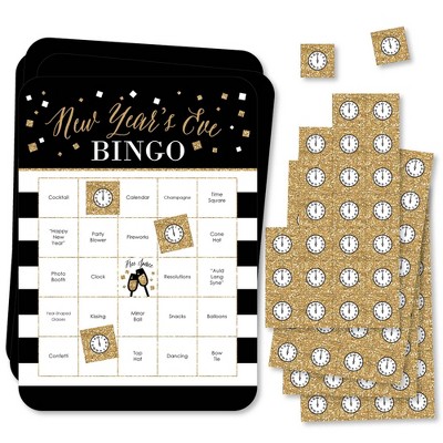 Big Dot of Happiness New Year's Eve - Gold - Bar Bingo Cards and Markers - New Years Eve Party Bingo Game - Set of 18