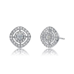 Elegant Rhodium-Plated Square Stud Earrings Featuring Sparkling Cubic Zirconia for a Timeless and Sophisticated Look - 1 of 3