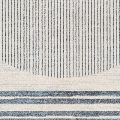 Elk Falls Blue and Beige Stripe Washable Synthetic Area Rug 2'3" x 3'9"