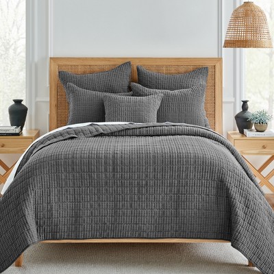 Charcoal Microfiber Twin Quilt and Sham Waffle Set
