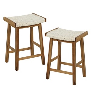 Tangkula Bar Stools Set of 2 25.5” Counter Height Bar Stools with Seagrass Woven Seat Solid Wood Frame & Comfortable Footrests - 1 of 4