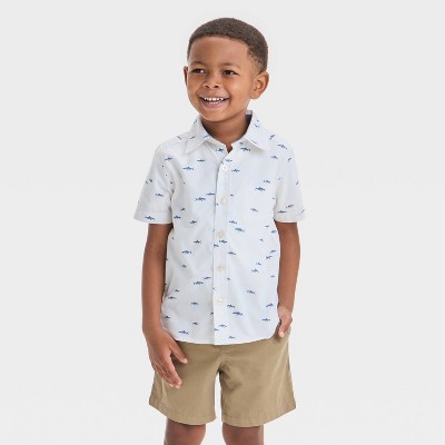 OshKosh B'gosh Toddler Boys' Shark Printed Woven Shirt - White/Blue 4T