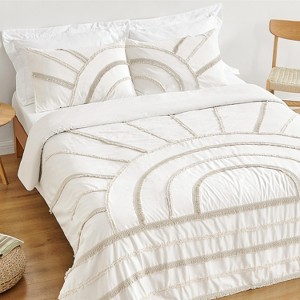 Sweet Jojo Designs Queen Duvet Cover and Shams Set Tufted Sun Ivory Beige 3pc - 1 of 4