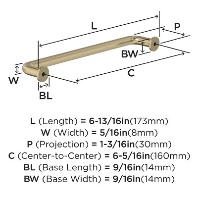Modern Golden Champagne 6-5/16 inch Center-to-Center Cabinet Bar Pull