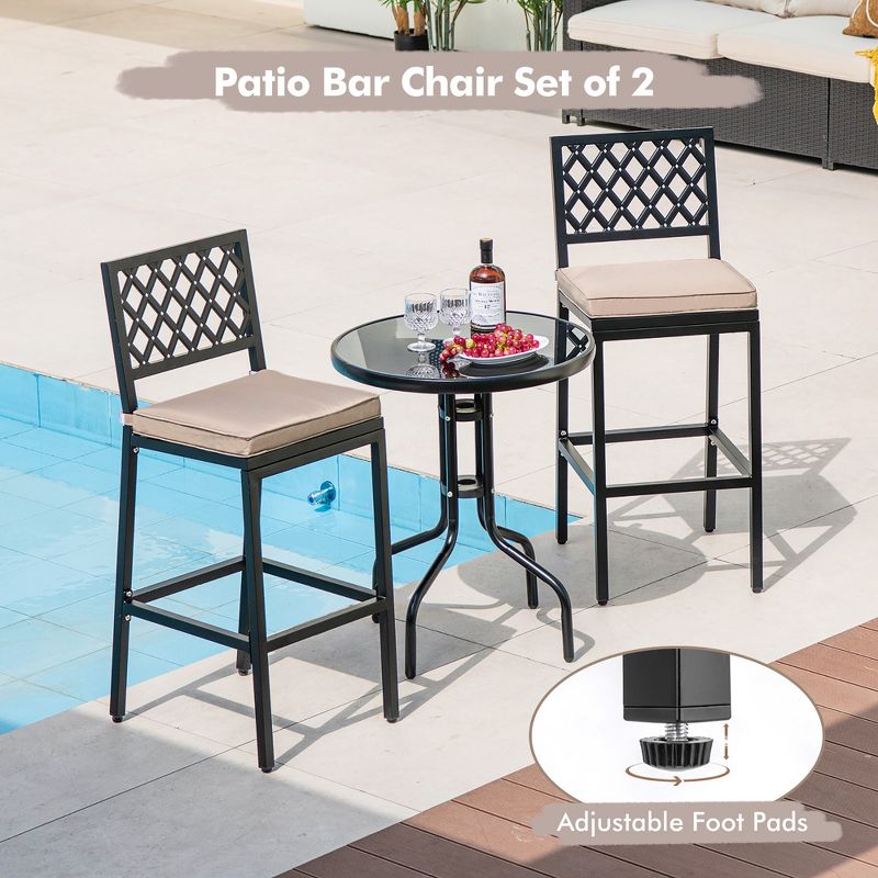 Costway Set of 2 Outdoor Bar Height Dining Chairs Patio Metal Bar Stools  with Cushion, 5 of 10