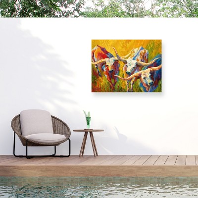 Trademark Fine Art - "Dance of the Longhorns" Outdoor Canvas